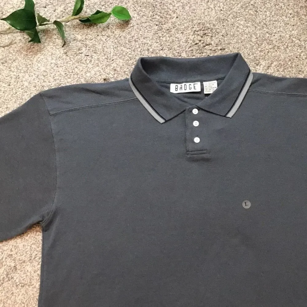NWT Vintage 80s 90s Badge Gray Polo Shirt Sz Large